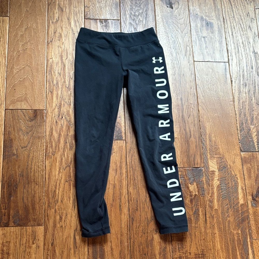 Under Armour Kids Black Leggings with White Logo